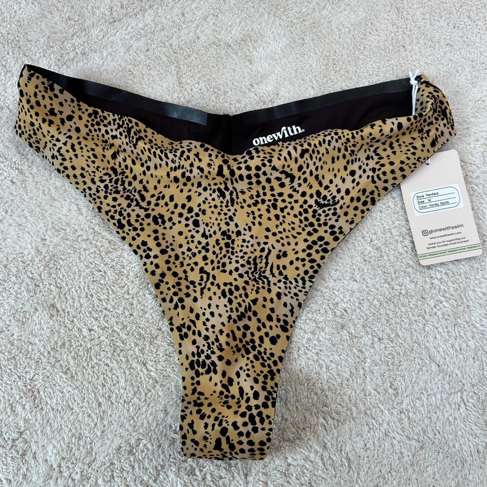 Onewith Penfield Bikini Bottom Honey Spots Leopard Print Thong Swim Medium NEW